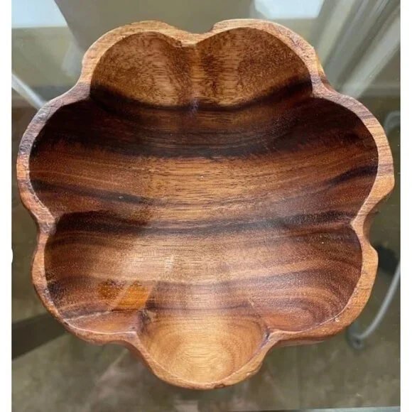 Vintage accent wooden hawaiin flower shaped monkey pod flute bowl set of 6 - Picture 1 of 3